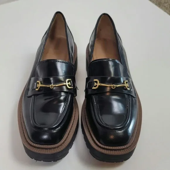 SAM EDELMAN LAURS PLATFORM LOAFERS IN BLACK PATENT LEATHER, SZ 6 - Picture 2 of 16